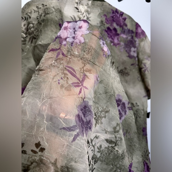 vintage plus size green floral flowery duster cardigan - Picture 2 of 5